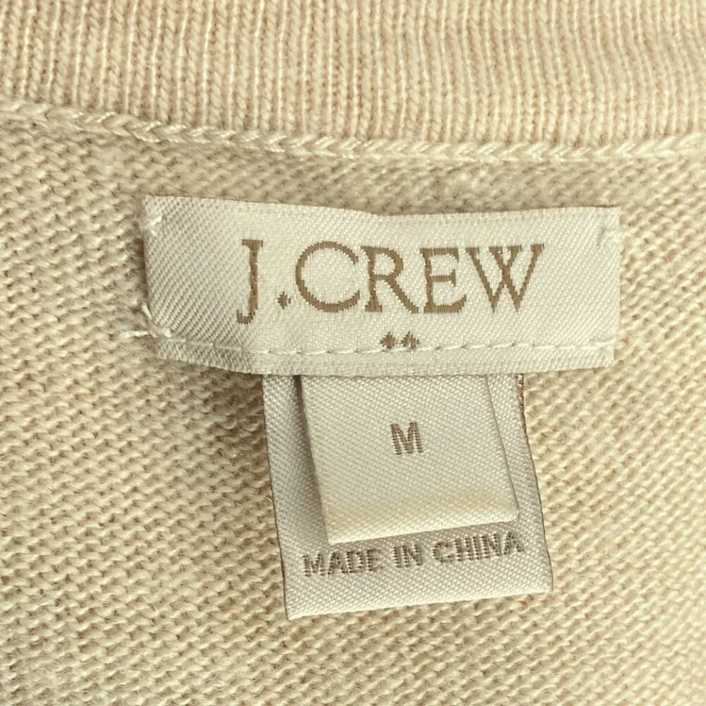 J.Crew Medium M Cream Merino Wool Blend Cream Bow Short Sleeve‎ Pullover Sweater